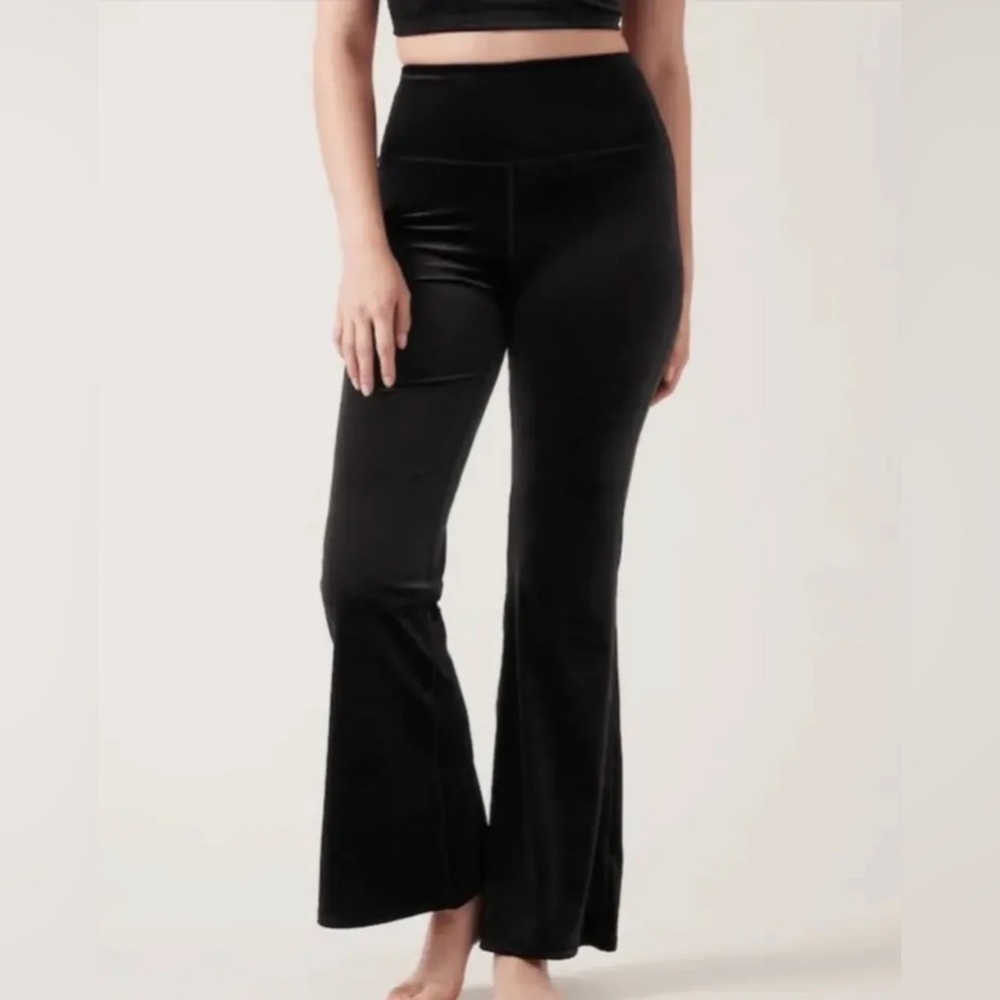 Athleta Elation Velvet Flare Pants Black High Rise NWT